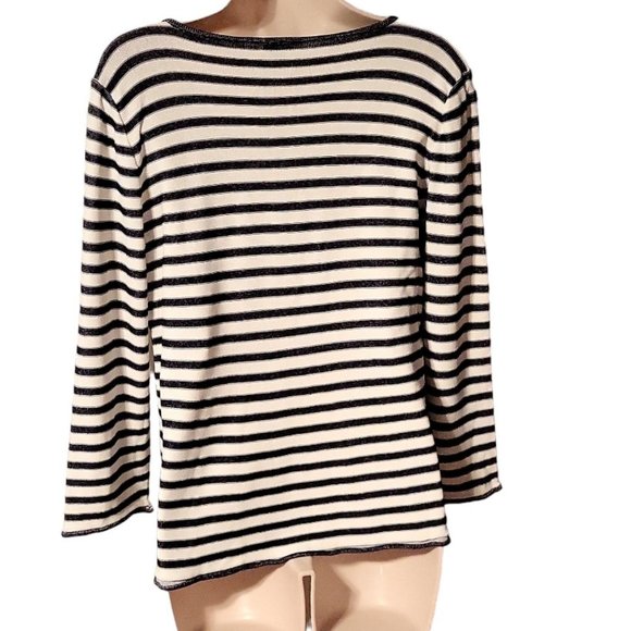 ARMANI Collezioni Women's Black & White Knit Stripe Zippered Jacket Sz 10 Italy - Picture 2 of 4